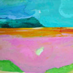 Cliff Edge II: Red Lady Walk Dog - bowmanoilpaintings.co.uk