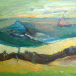 Pink Yacht Near Wreck- bowmanoilpaintings.co.uk