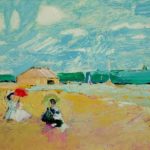  Pavillions with Red and Green Parasols- bowmanoilpaintings.co.uk