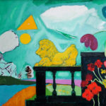 Lion and Balustrade Series: Yellow Lion - bowmanoilpaintings.co.uk