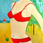(Lady Luck) Pin Up with Beach Scene and Tree - bowmanoilpaintings.co.uk